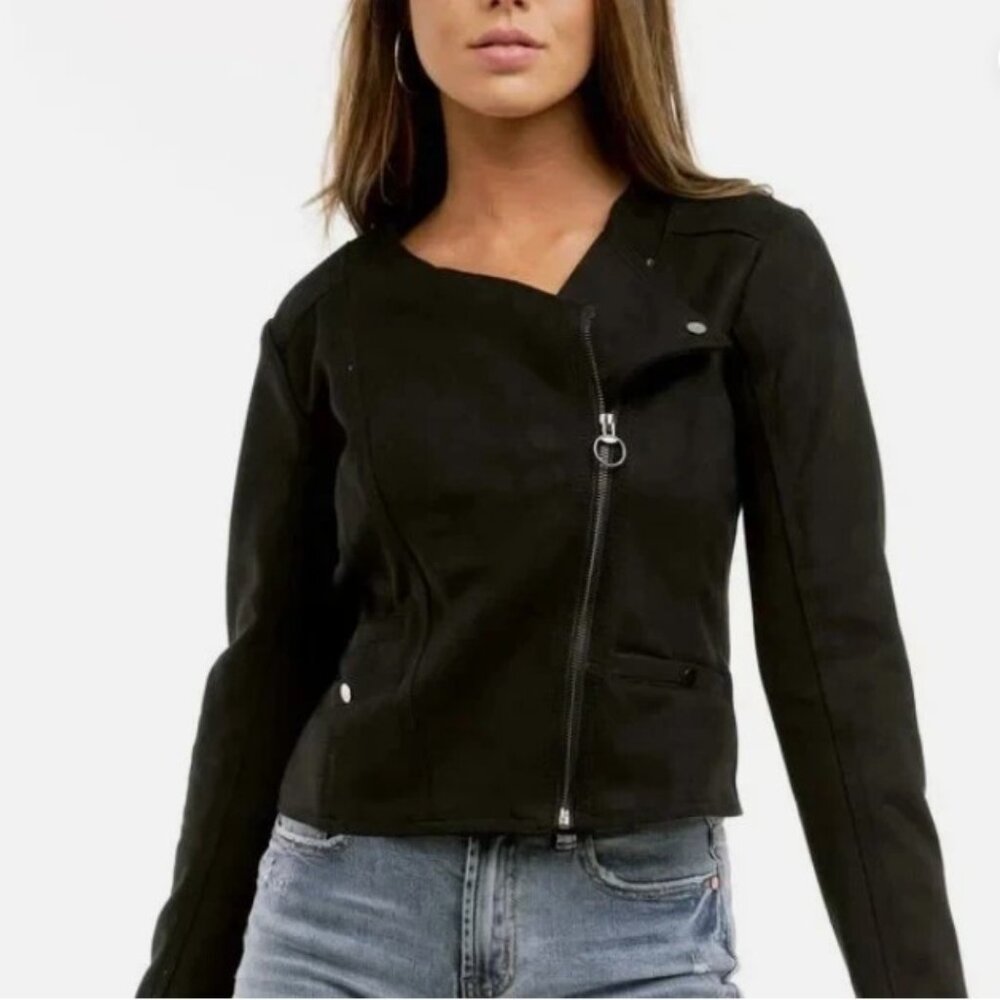 Haute Monde Black Faux Suede Moto Jacket Size S